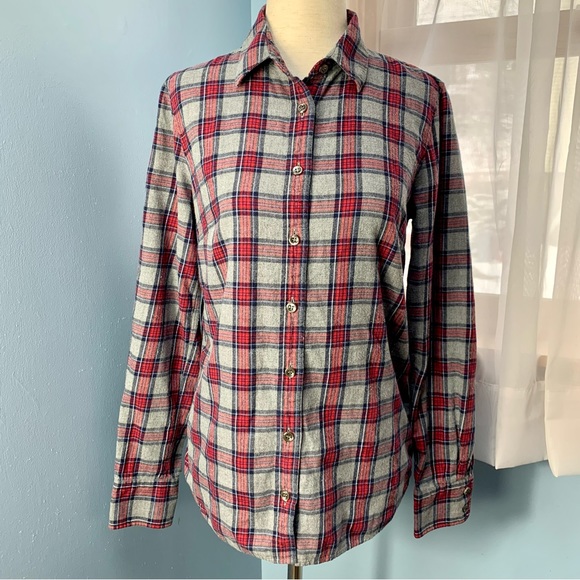 J. Crew Grey and Red Plaid Flannel Boy Button Down - Picture 7 of 9
